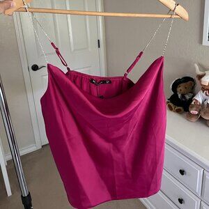 Pink Satin Cowl Neck Top